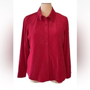 Susan Graver Style Womens XL Microfiber Faux Suede Button Up Blouse Top HOT PINK